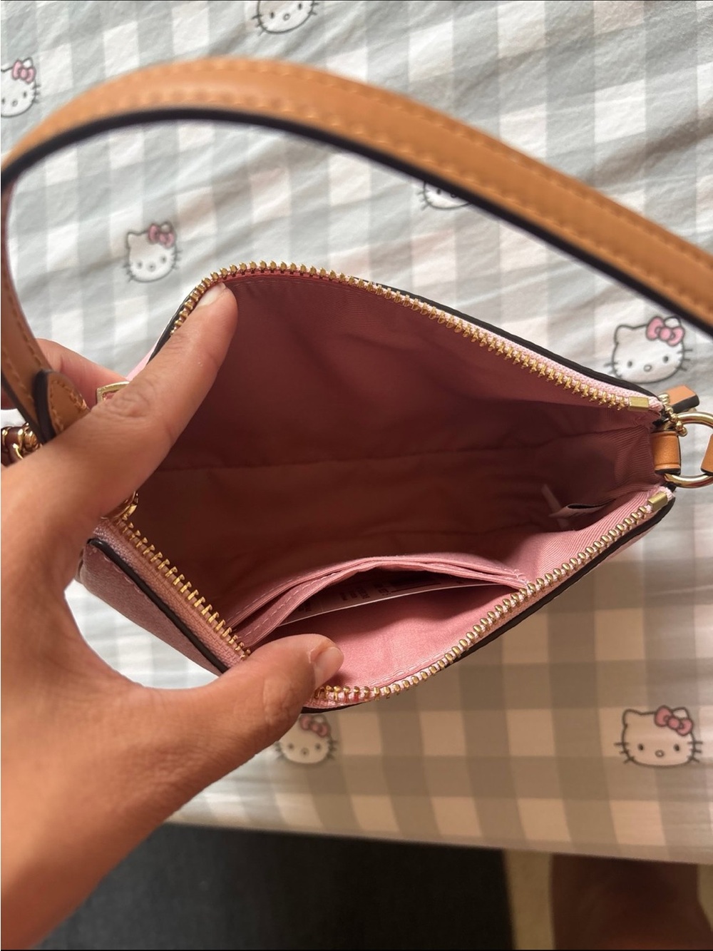 Coach Light Pink Pebbled Leather Mini Shoulder Bag with Tan Strap - Picture 3 of 3